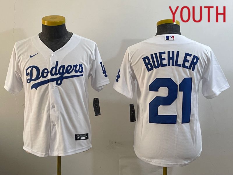 Youth Los Angeles Dodgers #21 Buehler White Game 2024 Nike MLB Jersey style 1121->youth mlb jersey->Youth Jersey